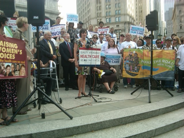 Sandra Fluke, speaking in New York, in celebration of the Supreme Court upholding the health care law in June 2012.