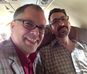 Jim Obergefell and John Arthur on July 11, 2013, as they flew from Cincinnati to Baltimore to be legally wed. Their native Ohio still has a constitutional ban on same-sex marriage. The ceremony took place on the plane, due to John's limited mobility. Jim filed suit to have their marriage recognized in Ohio. John died of ALS on October 22, 2013. 